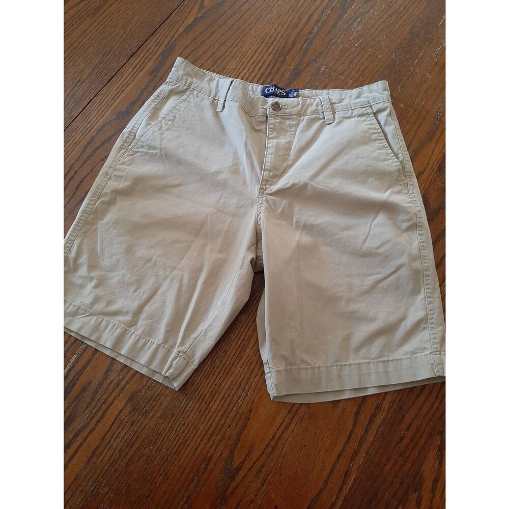 Mens Size 30 Chaps Stretch Khaki Tan Mid Rise Chino Shorts with Pockets